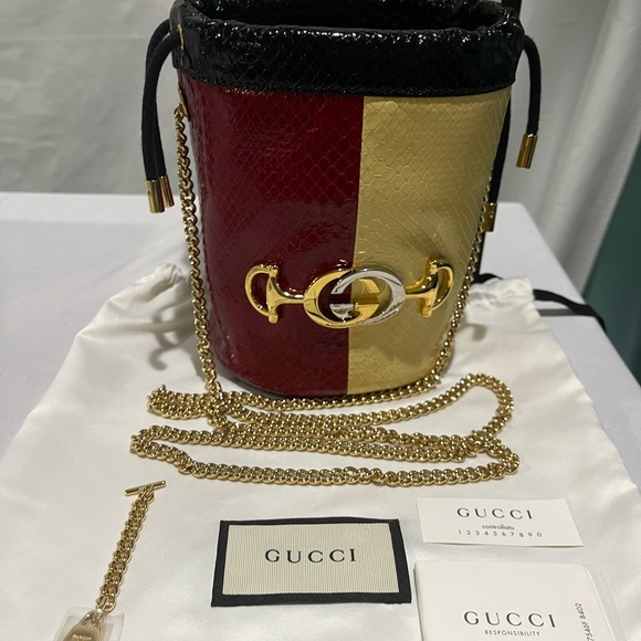 NEW Gucci Zumi Tricolored Snakeskin Drawstring Crossbody Bucket Bag - Picture 3 of 12